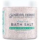 Natural Elephant Dead Sea Bath Salt Bathing and Foot Soak for Relaxing and Nourishing- 100% Pure with Essential Oil - Medium Coarse Grain (18 oz Jar, Eucalyptus Mint)
