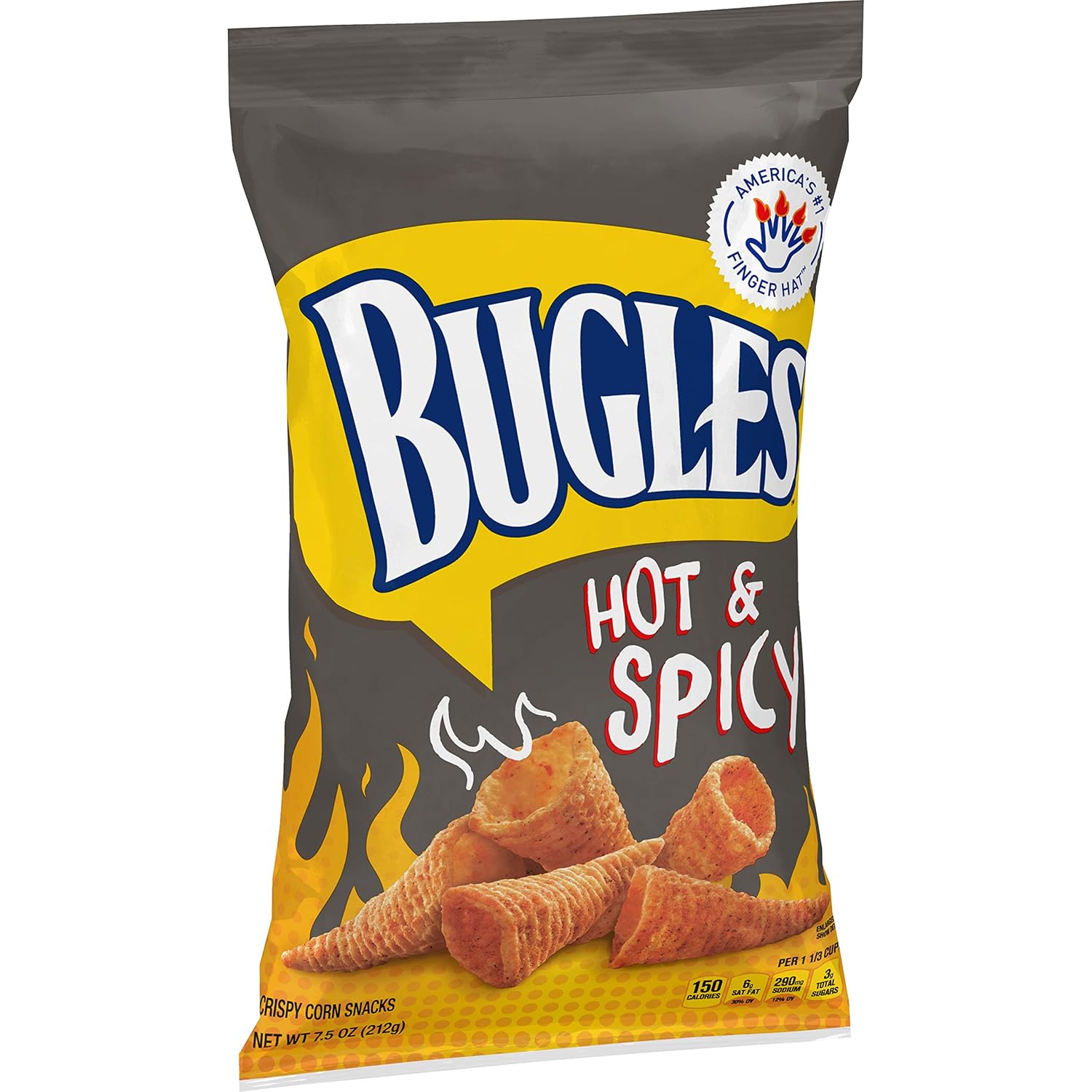 Bugles Hot & Spicy Crispy Corn Snacks, 7.5 oz (Pack of 8