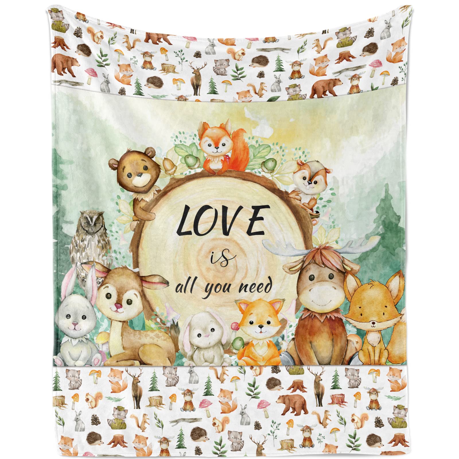 TUTUXMA Woodland Animal Baby Blanket for , Soft Jungle Forest Animal Plush Flannel Blanket for Nursery, Cozy Cute Cartoon Fox Rabbit Bear Fuzzy Throw Blanket Gift for Newborn Toddler, 75x100cm