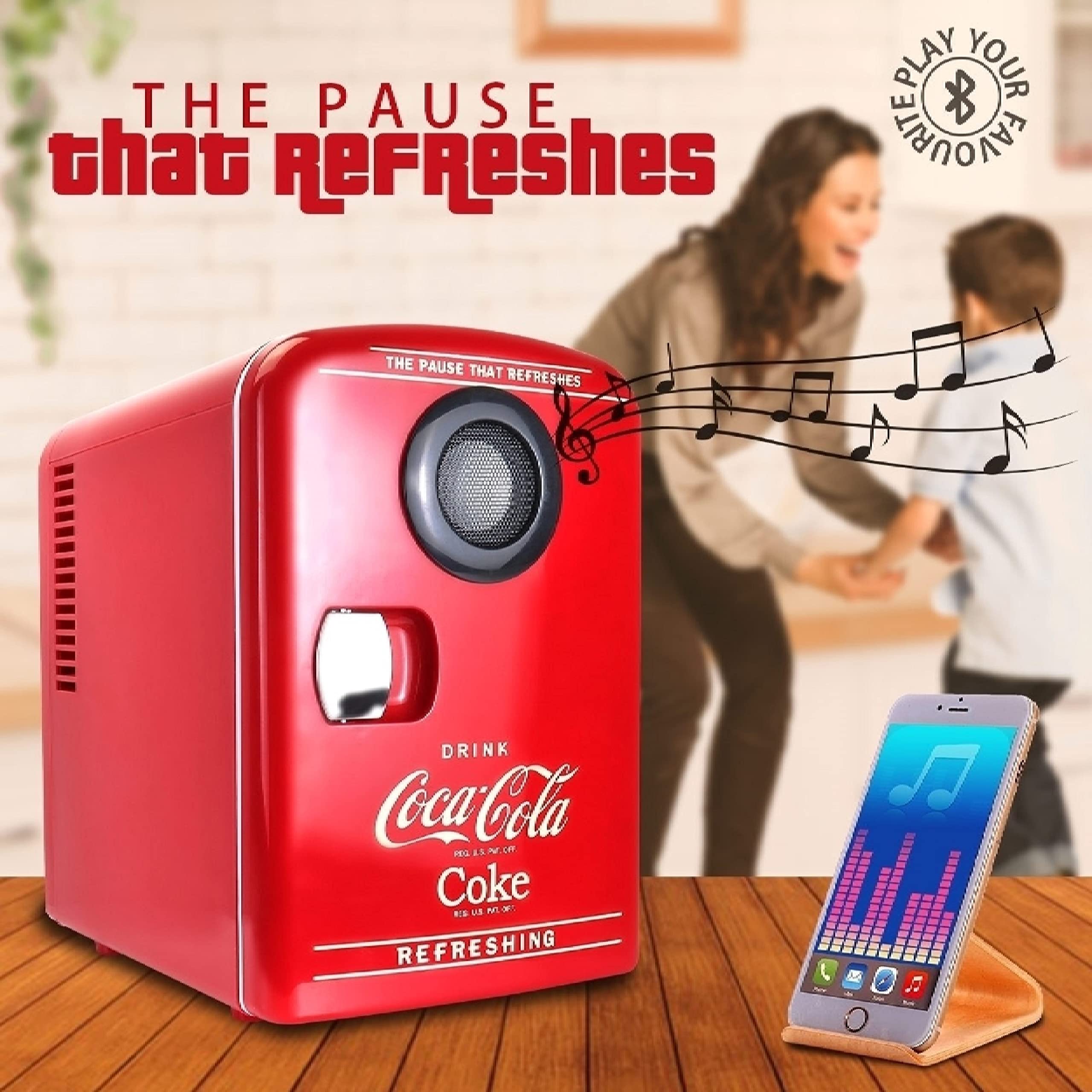 Koolatron Mini Fridge Bluetooth - Portable Small Cooler for Bedroom Office Makeup Compact Beverage Chiller for Drink Soda Wine Use In Car Dorm Patio 6 Can