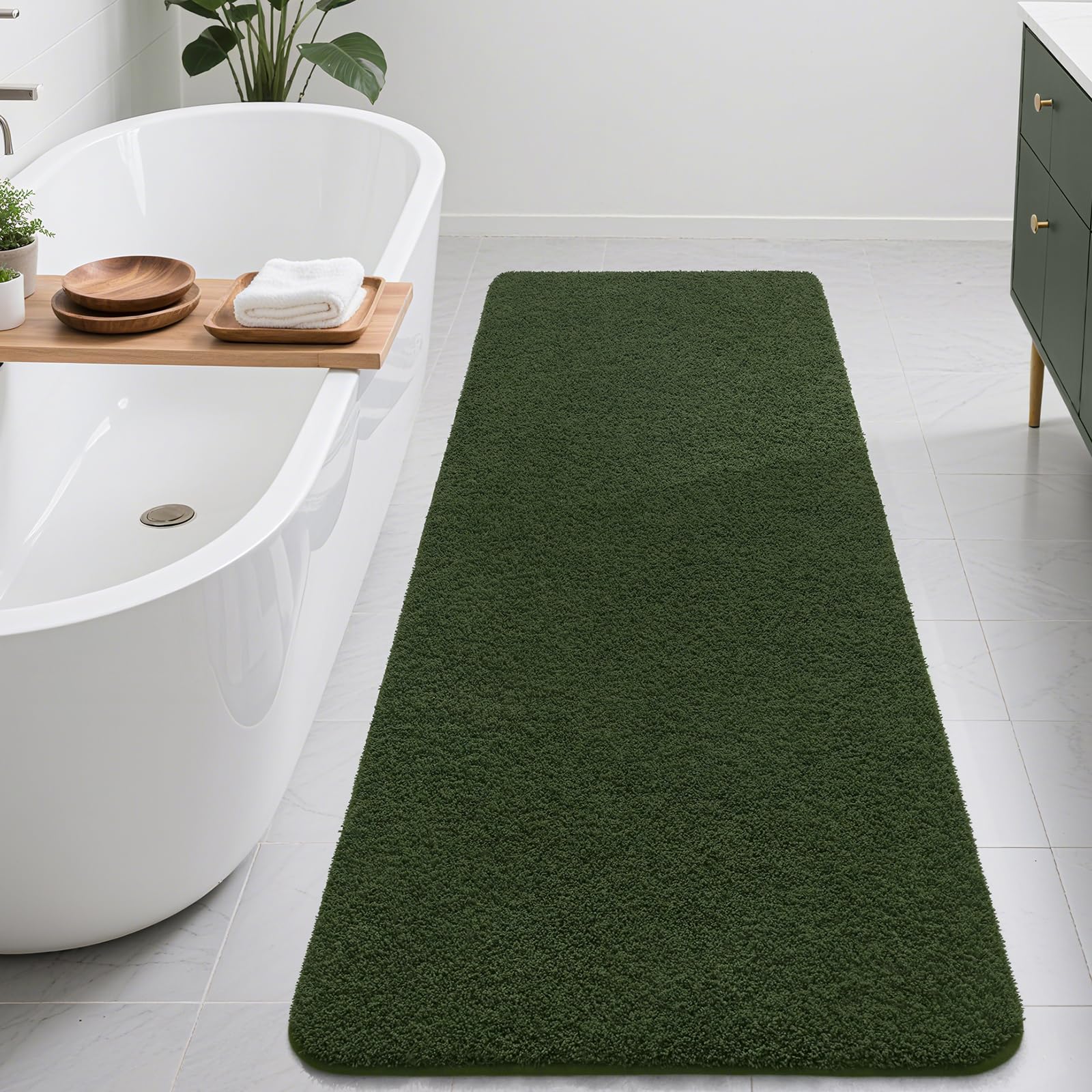 Photo 1 of B BENRON Bathroom Runner Rugs 60x24, Extra Soft and Absorbent Bath Mats, Non-Slip Shaggy Long Bath Rug for Bathroom Floor, Tub and Shower, Machine Washable, Quick Dry, Olive Green