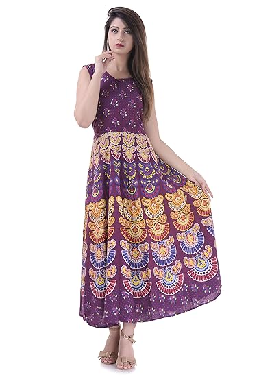 Women's Cotton Dress (ADMidi066_Multi-Coloured_Free-Size)
