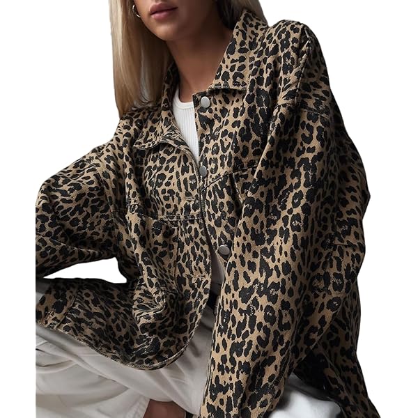 Hesaco Leopard Denim Jacket for Women - Y2k Cheetah Print