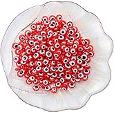 300pcs Red Evil Eye Beads for Jewelry Making, Lucky Beads 8mm Spacer Bead for DIY Bracelets Necklace Handicraft (Red)