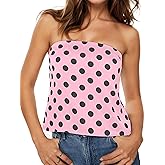 Ythomm Womens Polka Dot Tube Tops Strapless Side Slit Backless Tank Top Casual Bandeau Blouse Going Out Tank Shirt