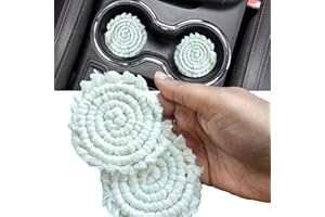 HANDMADE BY URUBA Cotton Car Coasters for Cup Holders, 2PC Car Cup Coasters, Drink Coaster Holder, Cute cupholder Coaster Accessories for Women, Macrame, Boho (Vanilla White)