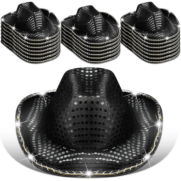 8419 6 Set Led Cowboy Hat Light Up Glitter Cowboy Hat With Sunglasses Sequin Amazon.com: Zhanmai 6 Set LED Cowboy Hat Light Up Glitter  main image 4