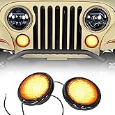Hooke Road Front Turn Signal Lights Parking Light LED Amber Lamps and White DRL with Smoke Lens for 1976-1986 Jeep CJ5 CJ7 CJ8 Scrambler (Pack of 2)