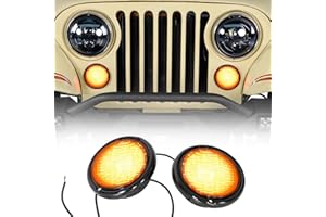 Hooke Road Front Turn Signal Lights Parking Light LED Amber Lamps and White DRL with Smoke Lens for 1976-1986 Jeep CJ5 CJ7 CJ