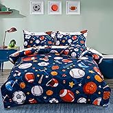 A Nice Night 6Pcs Bed in A Bag Twin Sports Microfiber Modern Comforter Set,Navy Rugby Ball Printed Bedding Collections,for Boys Kids Teen