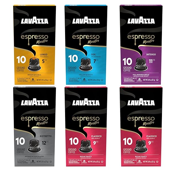 LAVAZZA ESPRESSO VARIETY PACK OF ALUMINUM CAPSULES COMPATIBLE WITH NESPRESSO* ORIGINAL MACHINES, CONTAINS LIGHT, MEDIUM, AND DARK ESPRESSO ROAST (60 CAPSULES)
