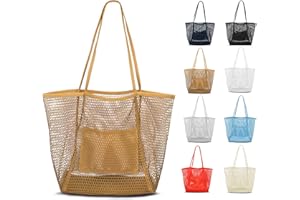 VKIOIP Women Mesh Tote Beach Bag, Casual Foldable Hobo Shoulder Bag