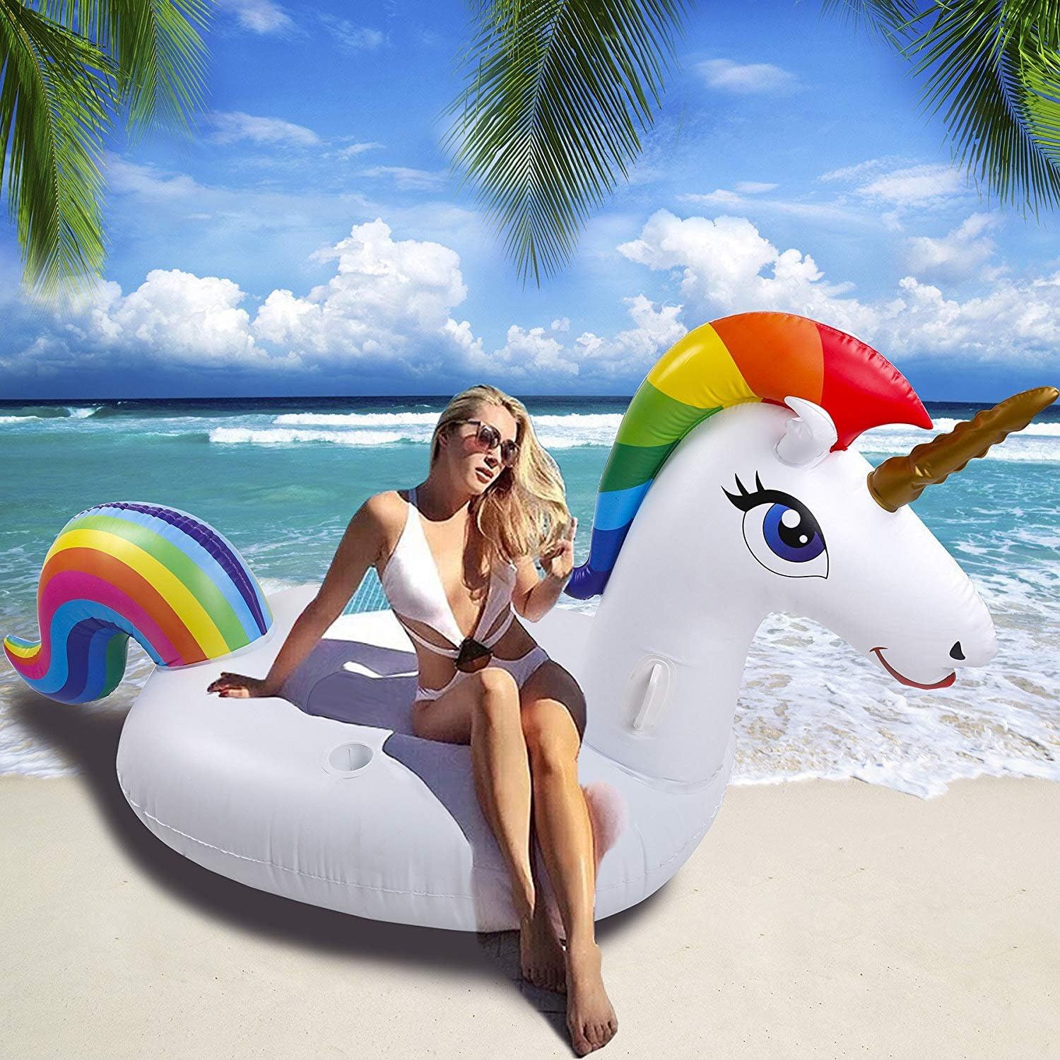 Unicorn Inflatable Pool Float - NEWYANG 2018 NEW Design,the Inflatable Floating Bed is made of Environmental PVC,Thick, Soft and Durable,Best Swimming Pool Inflatable Float Toy Lounger for Adults and Kids