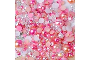 Niziky 1100PCS Flatback Pearls and Rhinestones, 30g Mix Sizes Pink White AB Color Pearls Flatback Rhinestones for Crafts, Resin Rhinestones Half Round Pearls for Nail Face Art Crafts