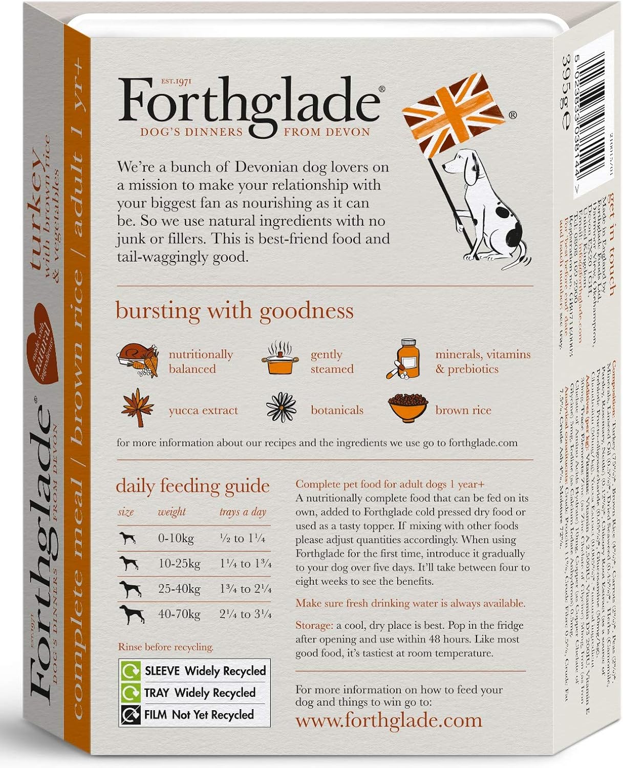 Forthglade 100% Natural Dog Food Complete Wet Dog Food Turkey, Brown Rice & Vegetables 395g (18 Pack), 7.11 kg (Pack of 1) - Image 4