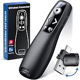 Presentation Clicker with USB-A &amp; USB-C Receiver, 2.4GHz Wireless Presenter Remote with Volume Control &amp; Red Light Pointer, Clicker for PowerPoint Slides Slide Advancer for Mac Computer, Plug &amp; Play