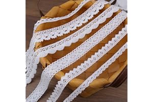 IDONGCAI Cotton Lace Trim Vintage Lace Ribbon Crochet Lace Scalloped Edge for Bridal Wedding Decoration Christmas Package DIY Sewing Craft Supply 5 Yards Each (White)