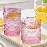 Lumkit Vintage Hobnail Drinking Glasses Set, Glassware Drinking Set of 8, 12 oz & 10 oz Highball Glasses, Tumbler Glass for Cocktails, Whiskey, Juice, Milk