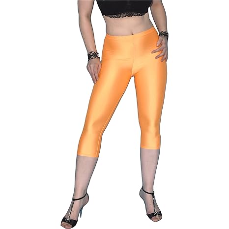 Glänzende Capri Leggins in verschiedenen Farben (hell-orange, M)