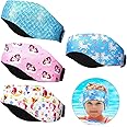 4pcs Swimming Headband for Kids, Adjustable Waterproof Swimming Ear Band Cute Ear Plugs Cartoon Swim Protection Earplugs Unicorn Mermaid Patterns Keep Water Out of Ears