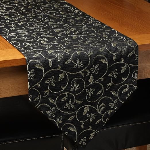 Firenze Black Jacquard Table Runner 12" x 70" Amazon.co.uk Kitchen