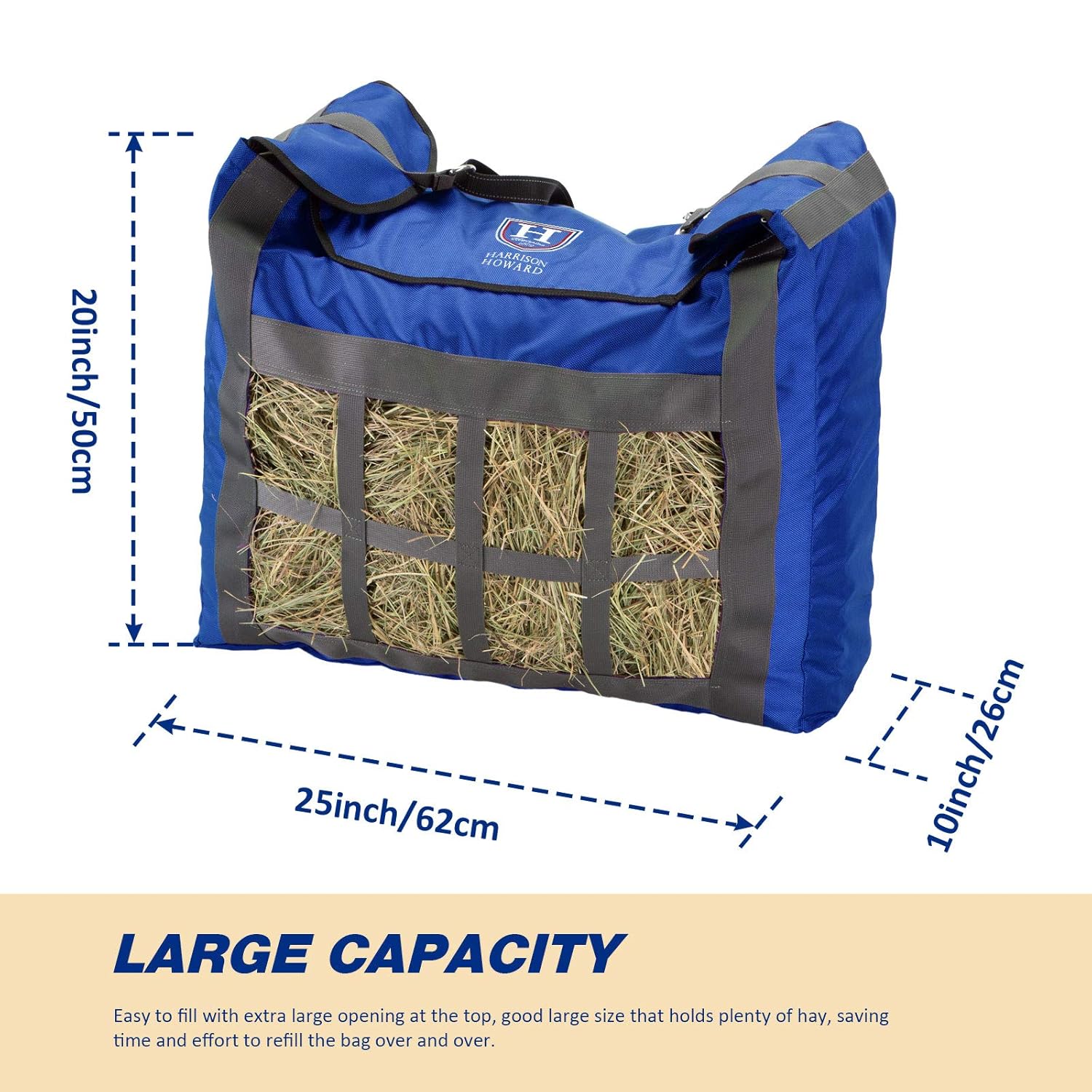 Harrison Howard Premium Durable Slow Feed Horse Hay Bags 1680D Oxford Cloth Heavy Duty Large Capacity Horse Feeding Bag-Champion Blue - Image 5