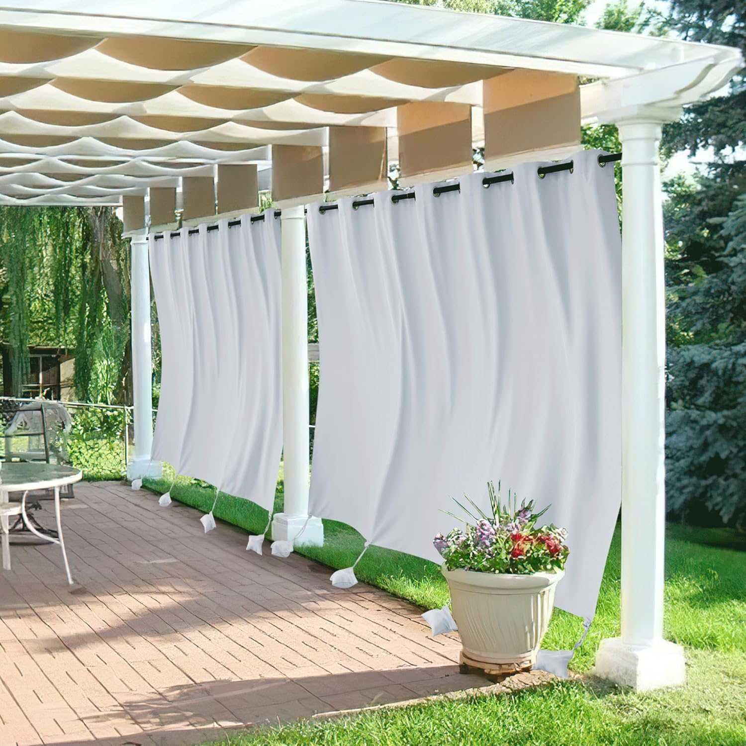 Outdoor Curtains - RYB HOME Extra Wide Outdoor Curtains Windproof, Blackout Waterproof Privacy Outside Curtains for Patio Pergola Pool Hut Screen Porch Outside Deck, W 105 x L 84 inch, Grayish White, 2 Panels