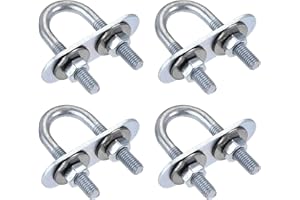 uxcell Round U-Bolts 4 Sets 0.63"(16mm) Inner Width 46mm Length Steel M6 with Nut, Plate, Washer