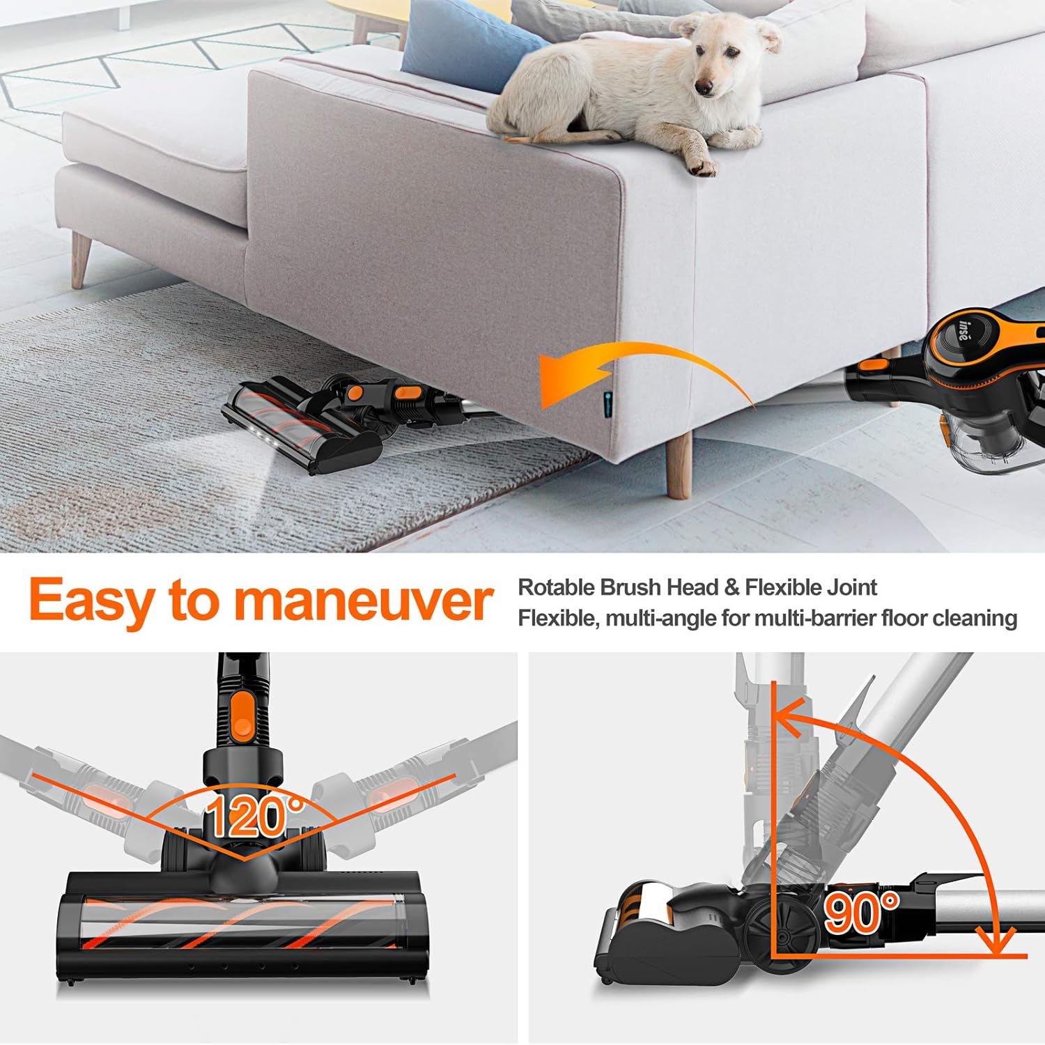 Cordless Vacuum Cleaner, 23Kpa Strong Suction Stick Vacuum with 45min Max Long Runtime Detachable Battery, Extra Large Dustbin, Powerful Brushless Motor, Ultra Quiet Lightweight - INSE S600: Home & Kitchen