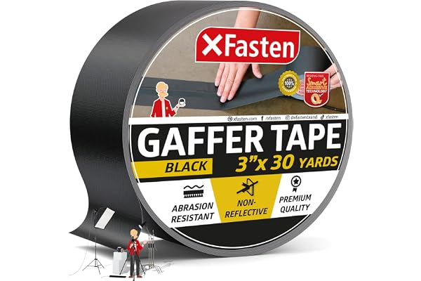 XFasten Multipurpose Black Gaffers Tape 3 Inch X 30 Yards, Pro Black Gaff Tape for Photography, Floor Gaffing Tape, Heavy Dut