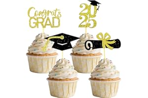 YuBoBo Graduation Cupcake Toppers Decorations Party Supplies, 24 PCS Food/Appetizer Picks For Class of 2025 Mini Cake Decorations, Diploma, Grad Cap Set 24 Pieces (Gold)