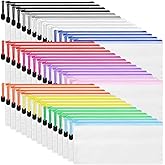 LABUK 42pcs Small Zipper Pouch, 9.5x4.3 Inches Mesh Zipper Pouches, 12 Colors, Waterproof Plastic Zip Bags for Bill Stationary, Office Supplies Storage and Classroom