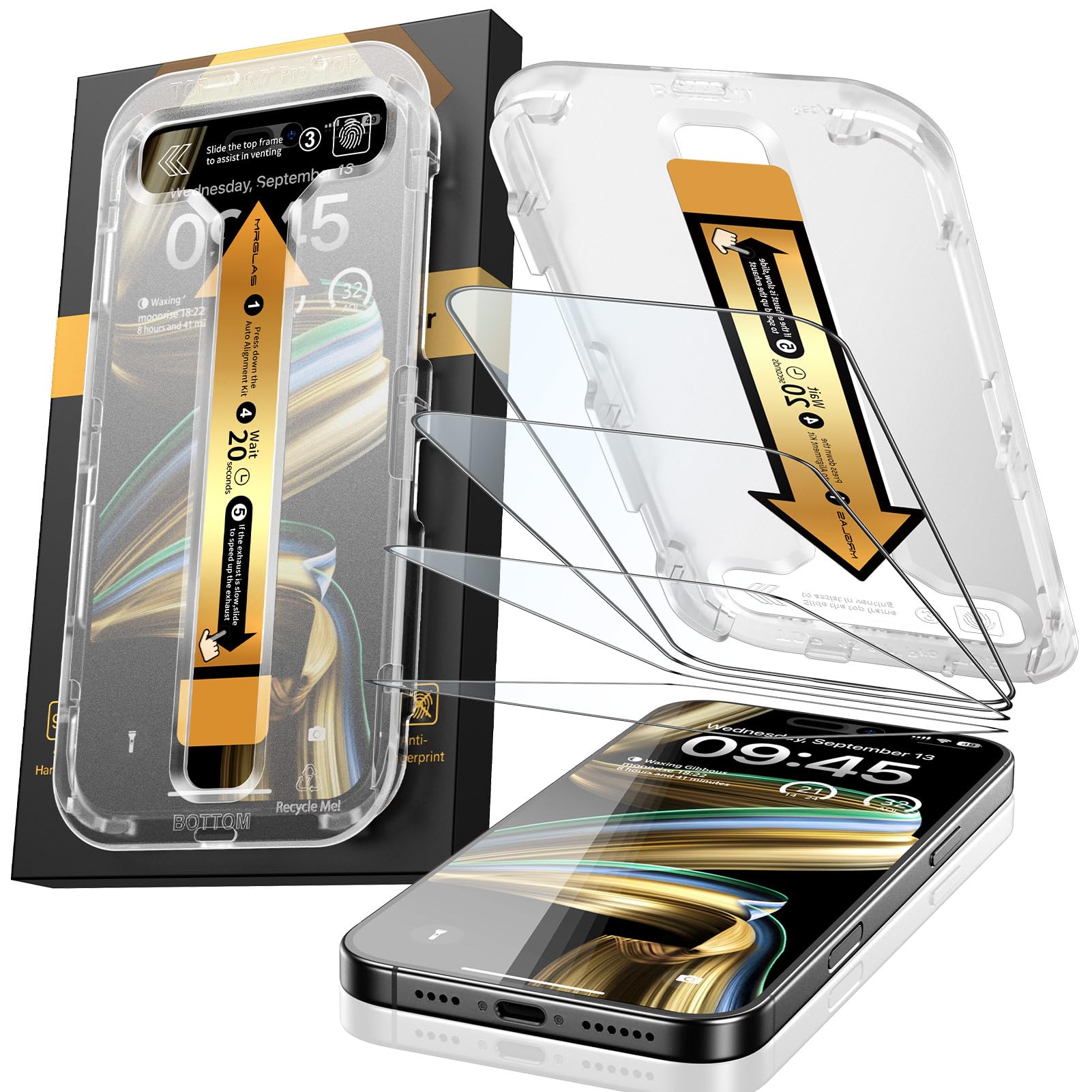 Photo 1 of MRGLAS 4-Pack Screen Protector for iPhone 16 Pro [9H+ Military-grade Aerospace Glass][Auto-Alignment Kit][HD Clear] Shatterproof Tempered Glass Film for 16 Pro 6.3" Case-Friendly, Zero-bubble