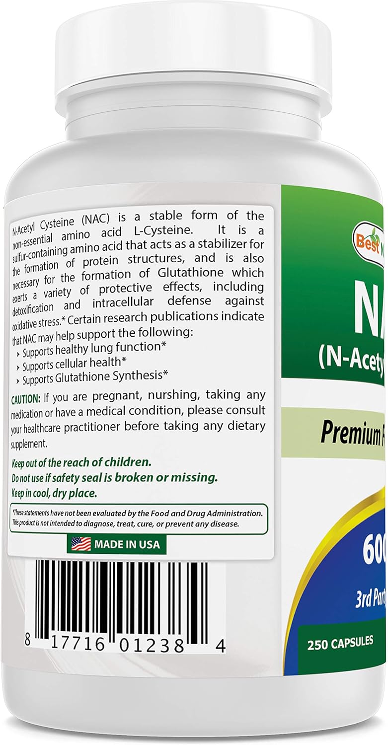 Best Naturals NAC N-Acetyl-Cysteine 600 mg 250 Capsules: Health & Personal Care