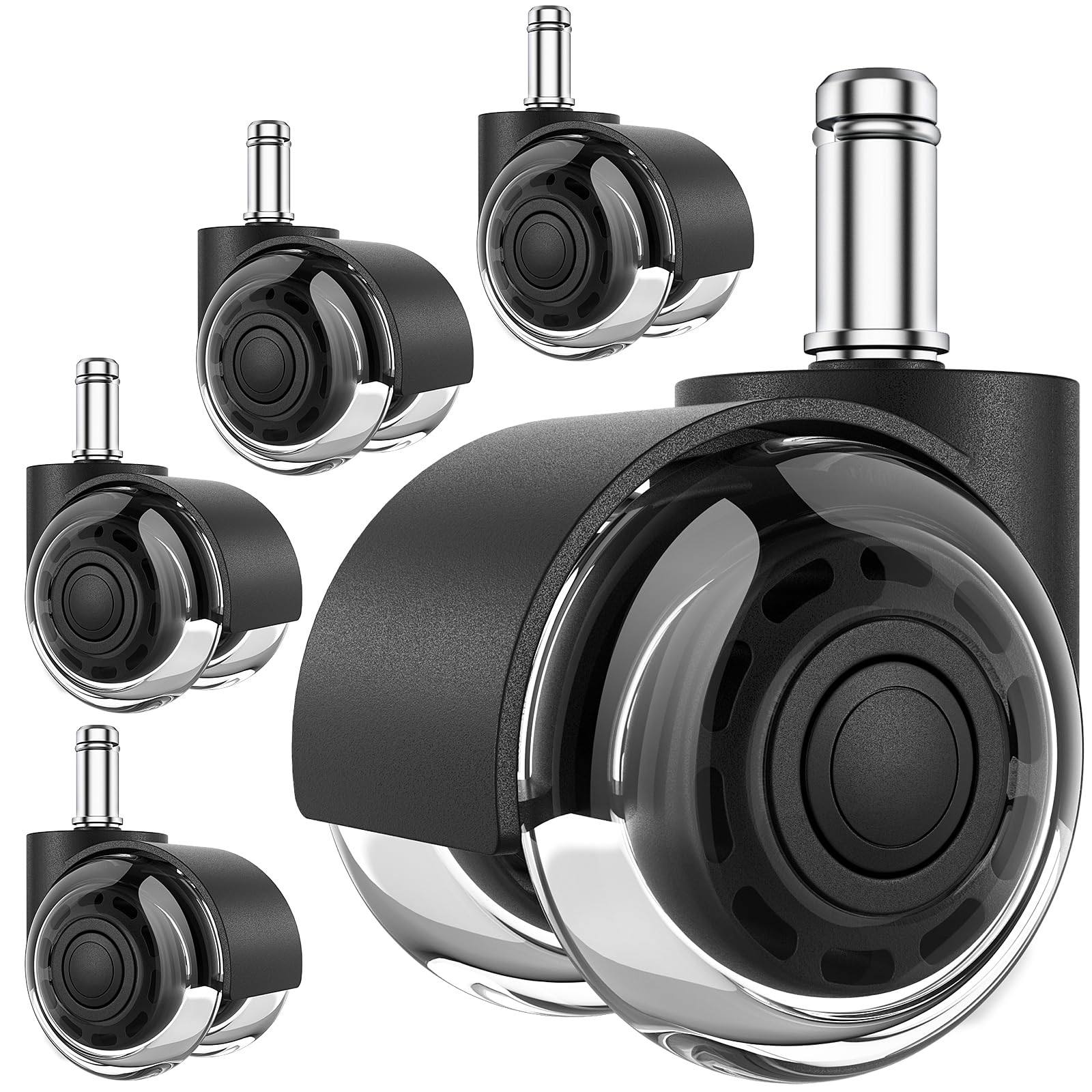 Photo 1 of MaxGear Office Chair Wheels, 2 Inch Replacement Soft Mute Desk Caster Wheels for Work & Gaming Chair, Heavy Duty and Safe Rolling for All Floors & Hardwood, Universal Fit for 98% of Chairs, Set of 5