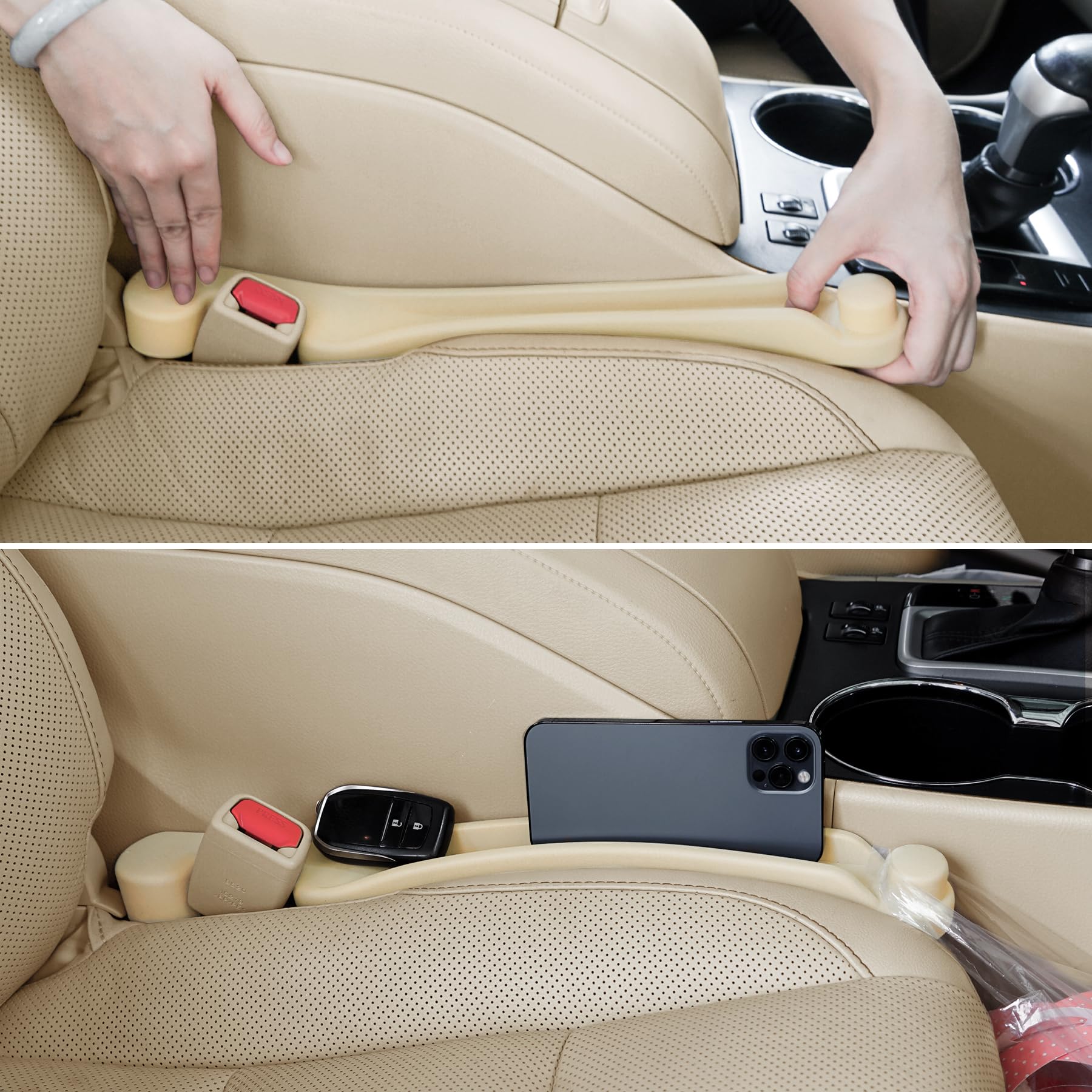 Photo 1 of Car Seat Gap Filler 2 Pack Soft Foam Multifunctional Seat Side Gap Filler with Organizer & Hook Function, 3in1 Gap Stopper Universal Fit Car SUV Truck Fill The Gap Between Seat & Console (Warm Beige)