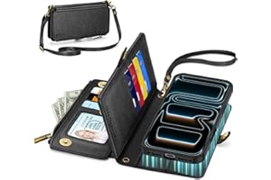 TUCCH Removable Crossbody Case Wallet for iPhone 17 Pro Max, 10 Card Slots RFID Blocking, Stand, Lanyard, Wrist Strap, Wireless Charging, Zipper Pocket, PU Leather, Magnetic Flip Cover, Textured Black