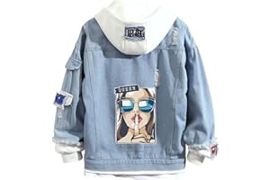 Lpsnxop Women's Printed Denim Jacket Vintage Wash Jean Jacket Lightweight Streetwear Y2K Coat