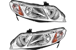 AUTOSAVER88 Headlight Assembly Compatible with 2006-2011 Civic Sedan 4-Door Headlight Assembly Headlamp Replacement with Chrome Housing and Amber Reflector