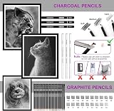 HIFORNY 60 Pcs Drawing Kit Sketch Pencils Set with 3-Color Sketchbook view 5
