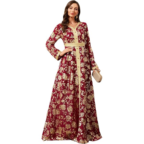 Amazon.com: ABaoWedding Elegant Muslim Robe, Gold Embroidered Trim, Long  Sleeve Maxi Dress,XS : Clothing, Shoes & Jewelry