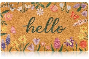 Dripykiaa Hello Spring Door Mat for Front Door 30''x 17'' Coir Welcome Mat with Anti-Slip Backing Indoor & Outdoor Use, Floral Spring Doormat for Outdoor Entrance,Perfect Home Decor