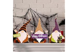 Valery Madelyn Halloween Decorations, Halloween Gnomes Indoor for Home, Set of 3 Wooden Funny Collectible Figurines for Party, 7.5 inch Elf Halloween Welcome Sign Figurine Gift for Table Centerpiece