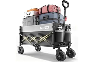 SYNCFUN Collapsible Wagon Cart Foldable 300lbs, Portable Rolling Shopping Carts with Wheels, All Terrain Folding Sport Beach Wagons, Heavy Duty Garden Utility Cart for Groceries Fishing, Black