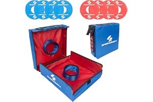 Sportcraft Portable Washer Toss, 2 Fabric Targets with a Sand-Filled Interior & 8 Weighted Steel washers (4 red, 4 Blue), Thi