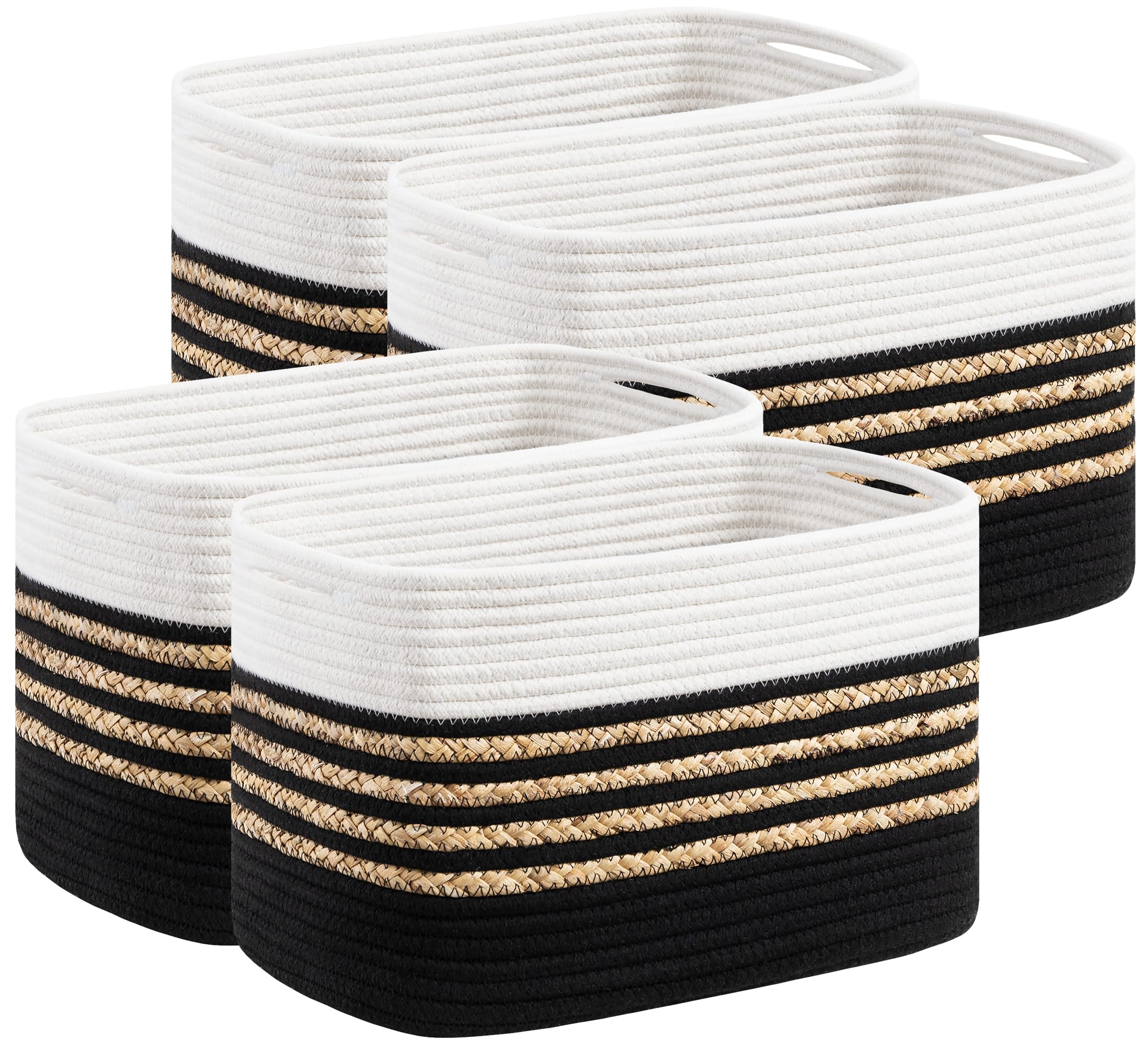 Photo 1 of UBBCARE 4 Pack Baskets for Organizing, Woven Storage Baskets for Toys and Towel, Rectangle Cotton Rope Basket with Handles, 14''L x 8''W x9''H, Black