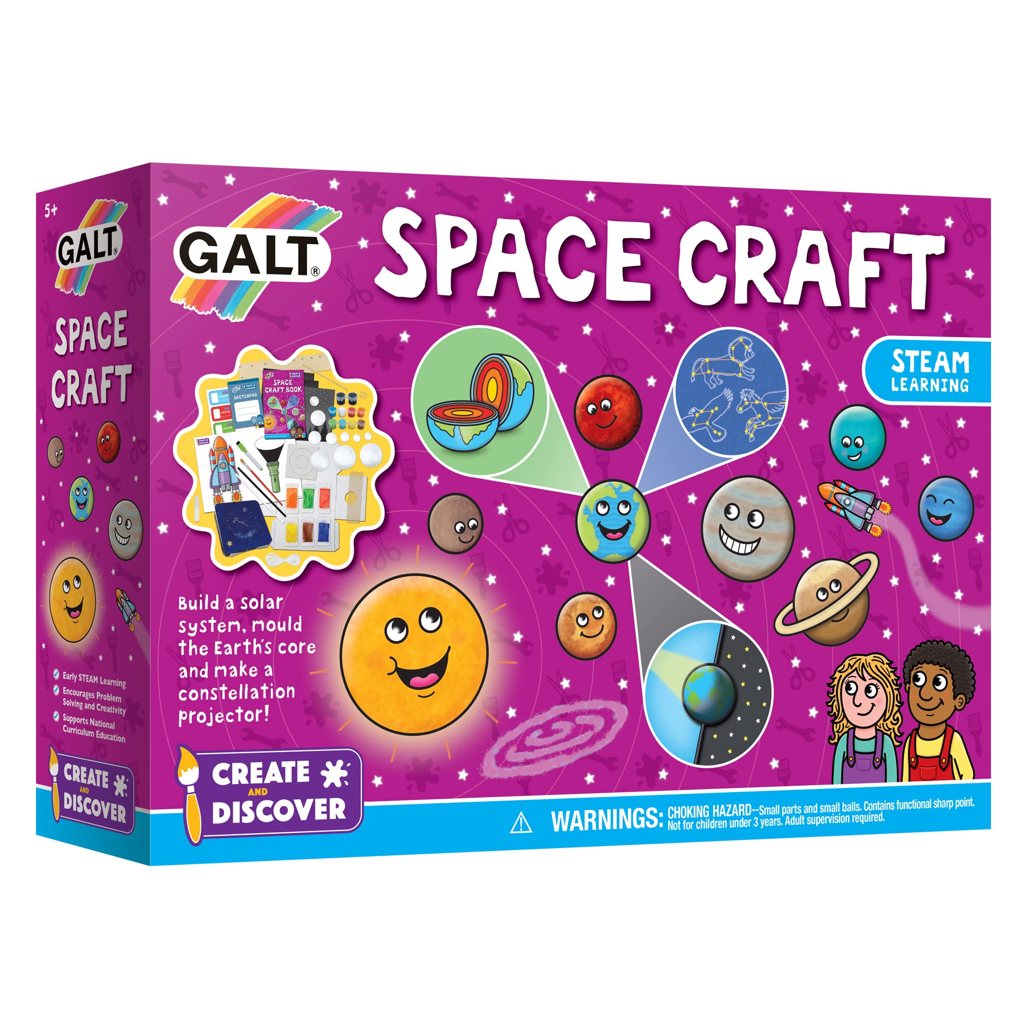 Galt Space Craft - Arts and Crafts Kit for Kids with 7 Fun Space Activities & Guide - Science & Crafting Activity Set for Children - Boys & Girls Gifts - Learn About Planets - for Age 5 Years Plus