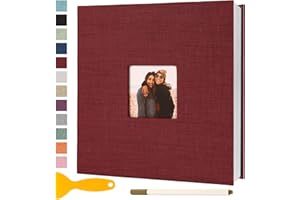 SEMFALBUUMS Photo Album Self Adhesive Pages Scrapbook Magnetic Photo Albums for 4x6 5x7 8x10 Pictures Sticky Pages Books for Baby Family Wedding 11x10.6 Red 40 Pages