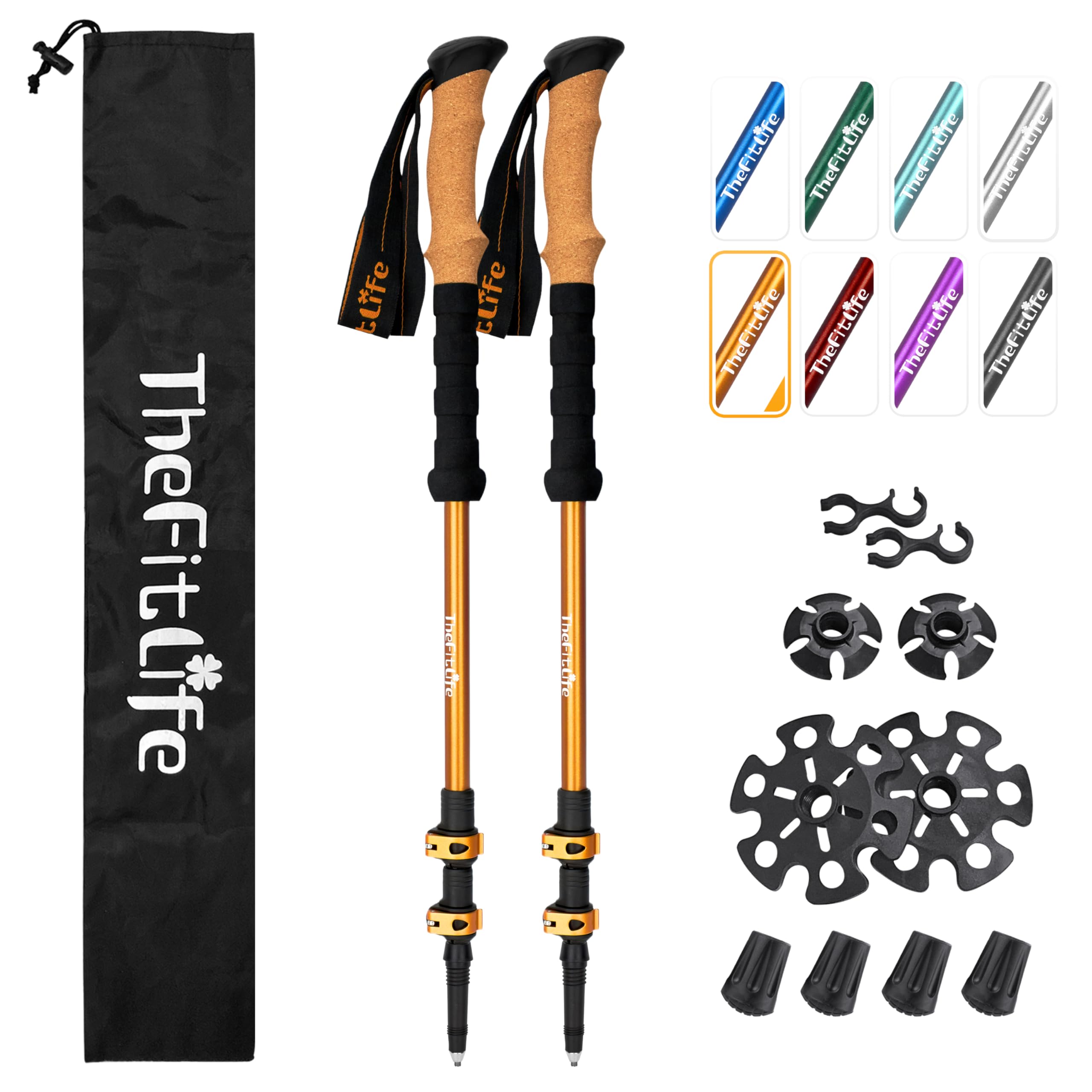 TheFitLife Trekking Poles - Lightweight 7075 Aluminum Hiking Sticks with Cork Grips, Adjustable Telescopic Design, Metal Flip Lock for Men & Women - Perfect for Hiking, Walking, Camping & Backpacking