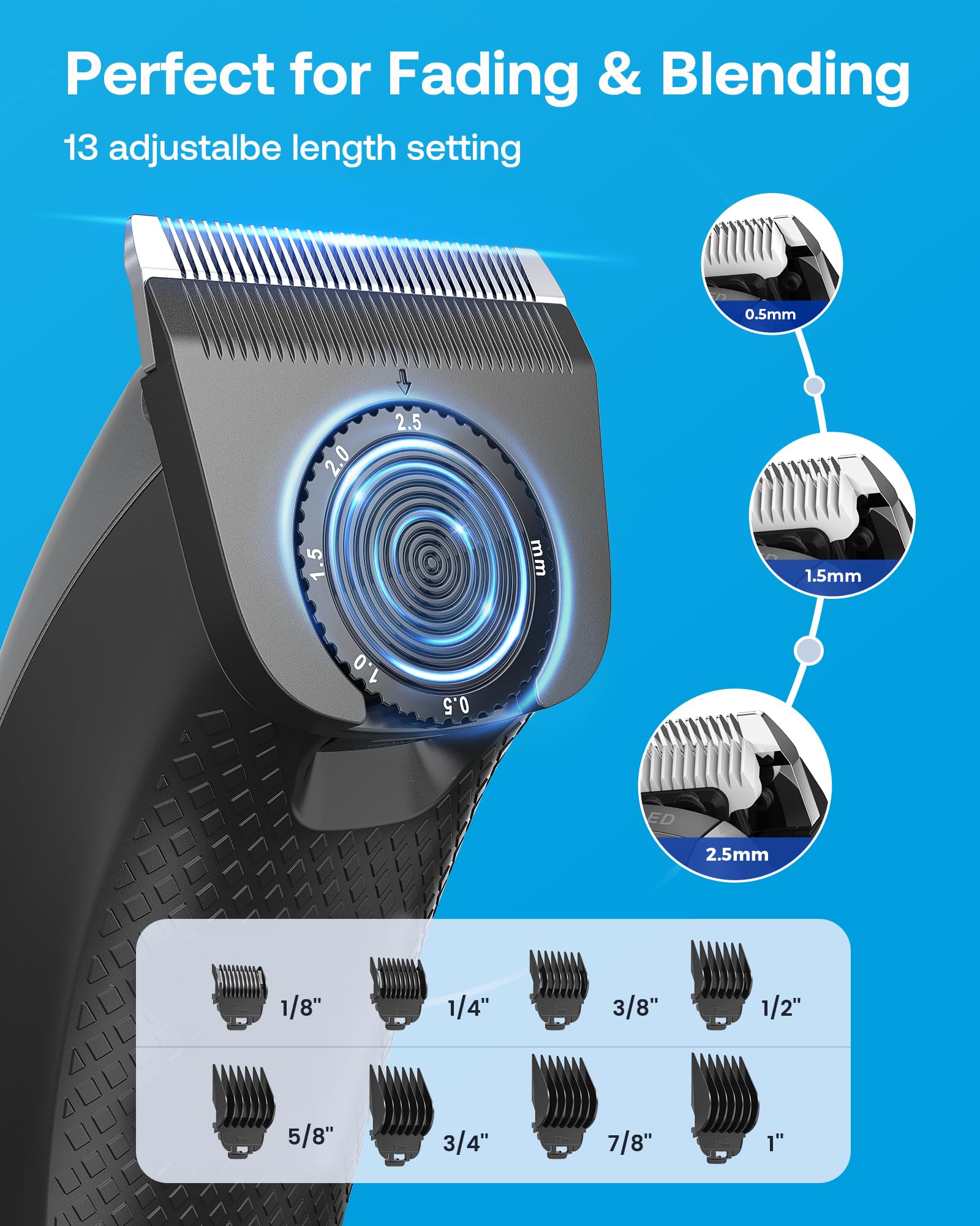 GLAKER Hair Clippers for Men - Cordless 2 in 1 Versatile Hair Trimmer with ABS Guards,Professional Haircutting Kits for Blending & Fade Cuts